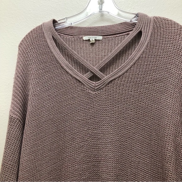 Maurices W S M Rose Pink Knit V-Neck High/Low Hem Sweater with Dropped Shoulders - Picture 6 of 7